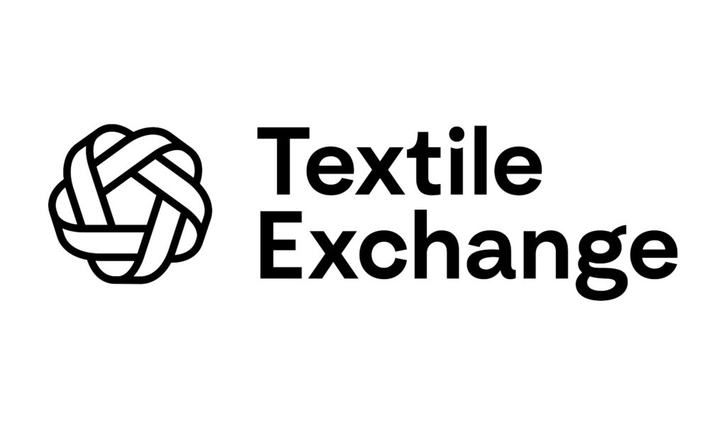 Logo of Textile Exchange with a black woven knot symbol and the text ‘Textile Exchange’ in bold letters.
