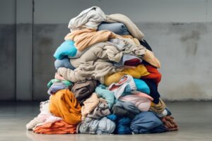 Pile of old used clothes, recycled or second hand.
